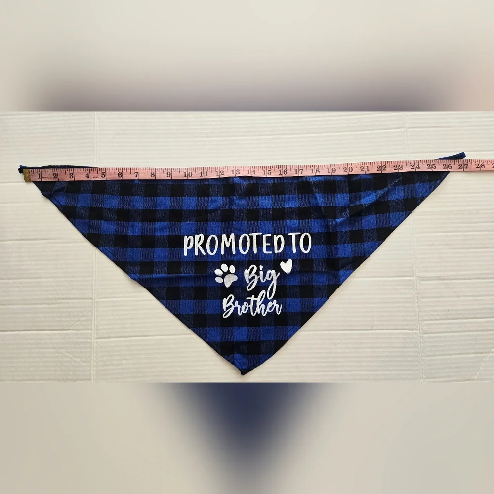 Promoted‎ to Big Brother Blue Plaid Dog Bandana, Gender Reveal Photo Prop